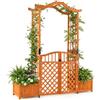 HOMASIS Arco da Giardino con Fioriera, Pergolato per Piante Rampicanti in Legno di Abete, Arco da Esterno con Cancello Chiudibile, Fori di Drenaggio e Pannello Rimovibile, 185 x 46 x 210 cm