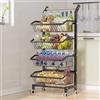 COVAODQ Mensola per Verdure da Cucina, impilabile per Frutta Verdura, Carrello da Cucina, con Ruote bloccabili e Piastra, per Bagno, Cucina, Ufficio(Maniglia di legno)