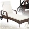 tectake® Lettino Poly Rattan Arredo Esterno Giardino, Sdraio Prendisole, Sdraio da Giardino, Terrazzo, Balcone, Sdraio piscina, Ruote Gommate, Arredo Interno Divano Sedia - Marrone Misto