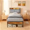 Blishom Letto Imbottito 90×200cm con Contenitore,Letto in Metallo e Legno,Letto Singolo con Testiera Imbottita e Doghe in Metallo,Grigio chiaro
