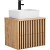 UEV Mobiletto Bagno 60CM con Lavabo in Ceramica, Mobile Bagno Sospeso Combina Eleganza e Funzionalità, Lavandino con Mobiletto da Parete, Bianco Avorio+Nero