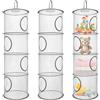 ROEOWENE 3pcs Organizer Portaoggetti Pieghevole da Appendere a 4 Livelli, Cesto Portaoggetti in Rete, Borsa Organizer per Peluche, Ideale per Cameretta, Bagno e Balcone-Grigio