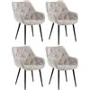 CLP Set di 4 poltroncine decorative Tanna in velluto I Fodera trapuntata I Seduta comfort con braccioli, Colore:grigio