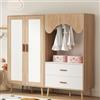 VIVCA Armadio guardaroba per bambini, set con armadio a due ante e armadio aperto, per camera da letto, con asta appendiabiti e cassetti, colore bianco e legno, 160 x 46 x 141,5 cm, naturale + bianco