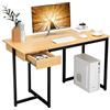 COSTWAY Scrivania per Computer con Cassetto, Scrivania per Ufficio con Struttura in Metallo, Ampio Piano 120 x 55 cm e Piedini Regolabili, 120 x 55 x 75 cm (Naturale)