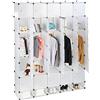 Relaxdays Armadio XXL, 25 Scomparti, 234x180 cm, con Bastone Appendiabiti, Scaffale per Camera da Letto, Trasparente
