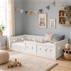 BRILVERDE Letto Montessori per bambini, 90 x 200 cm, con griglia e cancello, struttura in legno massiccio con rete a doghe, letto singolo per ragazze e ragazzi (bianco, 90 x 200 cm)