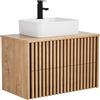 UEV Mobiletto Bagno 80CM con Lavabo in Ceramica, Mobile Bagno Sospeso Combina Eleganza e Funzionalità, Lavandino con Mobiletto da Parete, Bianco Avorio+Nero