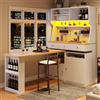 Kebnor Armadio alto con scrivania e tavolo da bar, armadio multifunzione con illuminazione a LED e controllo app, ante in vetro e ripiani regolabili, per soggiorno, sala da pranzo (bianco-D)
