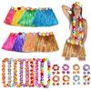 DONGQI 40 Pezzi Gonna Hawaiana Set con 8 Hula Hawaiana,8 Ghirlanda Hawaiana Collana fiori,8 Corona e 16 Bracciali, Costume hawaiano Hula Gonna per Festa Hawaiana Luau Party Decorazione Festa in Spiaggia
