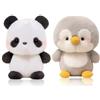 EduPlayte Tavola con Bambola in Peluche, 2 Pezzi Animale Ripieno, Fiofio Piccolo Orso, Maiale Bambola, Peluche di 16 Cm con Guance, Giocattoli per Bambine (Panda e pinguini)