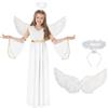 PILUZEAT Costume Angelo con ali Bambini Bambina Bambino Vestito Abito Bianco per Halloween Natalizio Compleanno Carnevale Cosplay Mascherata Festa a Tema 110-160CM