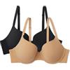Amazon Essentials Reggiseno in Microfibra con Scollatura Profonda a Copertura Totale Donna, Confezione da 2, Nero/Bronzo Lavato, 2B