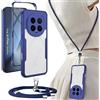 Yutwo Custodia per Honor Magic 8 Pro con nastro, trasparente a 360 gradi antiurto per Honor Magic 8 Pro con cordino, pad rimovibile e gancio robusto con catena regolabile, blu