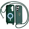 CaseLover Cover Magnetica per Samsung Galaxy S26 5G con Cordino, Verde | Custodia con Laccio Collana Regolabile, Morbida TPU Silicone Case, con Motivo Cuore, Antiurto Protettiva Cover