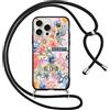 Yoedge Cover con Cordino per iPhone 16 Pro, Custodia con Laccio Collana Regolabile Tracolla Aesthetic Fiori Disegni, Morbida Silicone TPU Necklace Protettiva Corda Case per iPhone 16 Pro 6,3, Estate