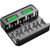EBL Caricabatterie per batterie AA AAA C D NiMh, ingresso di tipo C, caricabatterie rapido, con display LCD