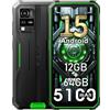 Blackview BV4800 SE Android 15 Rugged Smartphone, 12GB + 64GB/TF 2TB Telefono Indistruttibile, Batteria 5100mAh, 6.56 HD+ 90Hz, Fotocamera 16MP, IP68 Impermeabile/4G Dual SIM/Wi-Fi/GPS/OTG/NFC/Verde