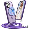 Pnakqil Cover per iPhone 16 Pro con Cordino, Compatibile con MagSafe, Custodia Silicone Magnetica Opaca Semi-Trasparente con Cordino Regolabile, Soft-Touch Anti-Impronta & Antiscivolo Case, Viola