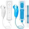 WKOLF Set di telecomandi di ricambio (2 set, 8 pezzi, bianco + blu) per console Nintendo Wii/Wii U con Motion Plus, 2 pezzi (telecomandi + joystick analogici + custodia in silicone + cinturino da