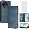 OUEAYIEN Cover per TCL 605/TCL 60 SE Custodia a Libro con Vetro Temperato Blu