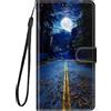 Everainy-EU Everainy Cover Compatibile per Honor 90 Silicone PU Pelle Portafoglio Libro Case Antiurto Bumper Motivo Magnetica Flip Protettiva Resistente Custodia (luna)
