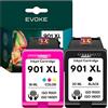 EVOKE 901 XL Set di inchiostri compatibili con HP officejet 4500 4600 J4580 J4660 J4680 (kit nero tricolore) 1720 pagine 38 ml