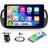 VECHTEL 4G&128G 9 Autoradio per FIAT 500 2007-2015 con Carplay Android Auto Wireless Android 15,Bluetooth RDS/FM Radio,Wi-Fi GPS Navi,Telecamera posteriore AHD