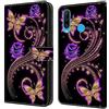 BLOTECH Cover per Huawei P30 Lite Custodia Flip Caso in PU Pelle Bumper Folio Protector a Libro Magnetic Buckle 3D Brillantini Glitters PU Leather con Interno Silicone Protettiva,Purple Flowering Butterfly