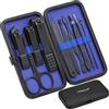 Glamne Set manicure Kit tagliaunghie Strumenti professionali per la cura delle unghie in acciaio inossidabile con custodia da viaggio in pelle 10 in 1 blu