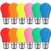 Caldarax Lampadine Colorate LED B22 2W, Colori Misti Rosso Verde Blu Arancione Giallo Rosa, Equivalente 20W Lampadina a Incandescenza, K45 Lampadine Colorate a LED, per Halloween Natale Party Bar, 12 Pezzi