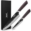 hecef set coltelli da cucina giapponesi 2 pezzi, coltello da chef 20 cm e coltello multiuso 12,7 cm, lama a 3 strati ad alto contenuto di carbonio con manico ergonomico in Pakkawood