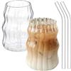 DENUOTOP 2 Pezzi Bicchieri con cannuccia, bicchieri da caffè da 530 ml, bicchiere per latte macchiato, bicchieri da bolla in vetro borosilicato per tazze da caffè, cappuccino, mojito, matcha, frappè