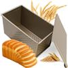 Vidoxdu Stampo per pane toast con coperchio, antiaderente, in acciaio al carbonio, con fori di ventilazione, per pane, torte, dolci (21 x 12 x 11,7 cm, oro)