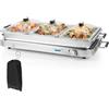 GYMAX Vassoio per Buffet Elettrico, Scaldavivande 2-in-1 con 3 Coperchi e 8 Vassoi in Acciaio Inox da 8 L, Borsa da Trasporto, Piastra Riscaldante Portatile con Controllo di Temperatura per Feste