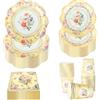 PHUNAT Set da tavola vintage per 30 ospiti, piatti di carta, tovaglioli e tazze da tè, motivo floreale giallo, stoviglie di carta classico in stile britannico, per giardino, tè pomeridiano, baby
