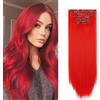 Cybelleza Extension Capelli Clip Lisci 65cm 6PCS Clip in Hair Extension per Capelli Sintetici Lunghi Finti Allugamento Effetto Naturale Dritti Full Head Posticci per Donna, Rosso