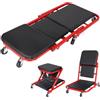 YASTA Carrello sotto Auto 2 in 1 Sgabello da Officina Meccanico Lettino Pieghevole 90cm Portata 150Kg Sedile Riparazione Imbottito con 6 Ruote Girevoli