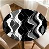 Morbuy Tovaglia Rotonda Antimacchia con Elastico, Tovaglia Impermeabile Rotonda Stile Linea Copritavolo con Bordo Elastico Copri Tavolo per Feste Cucina Soggiorno (Grigio + Nero,70cm)