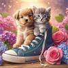 Frizlryem 5D Diamond Painting Kit Completo, Pittura Diamante Gatto e Cane, DIY Fiori Quadri con Perline Diamond Painting per Decorazioni Pareti, Kit Pittura per Adulti e Principianti, 30x40cm