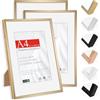 HIMEETIME® 3x Cornice Foto A4 21x29.7cm Alluminio spazzolato dorata champagne,Passepartout 15X21 Cornice 21x30 Piccolo Montaggio a parete o esposizione da tavolo