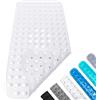 Baozun Tappetino Antiscivolo per Vasca da Bagno e Doccia,100 x 40cm Extra Lungo con Ventose Bath Mat Universale per Bagno, in PVC,Antibatterico,Resistente alla Muffa (Bianco)