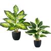 DenFatory Confezione da 2 piante artificiali, piante verdi, 29 cm, incluso vaso di fiori, piante di plastica, adatte per scrivanie, uffici, soggiorni e arredamento per la casa