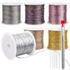 JRSHIRLEYLTD 6 rotoli di cordoncino metallizzato, 300 m, filo dorato e 5 aghi per perline, filo dorato, sottile, filo di seta, per fai da te, per gioielli fai da te