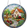 Reofrey Hanging Diamond Painting Doppio Lato Rhineston Scenario Giardino, 20x20cm Cristallo Suncatcher Pittura Diamante Acchiappasole Con Catena, Decorazione Appendere Per Finestra Giardino Regalo