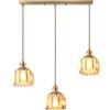 DLGLOLIN Lampadario Sospeso in Vetro Ambra Fiore Vintage in Ottone Dorato a 3 Teste, Lampadario Moderno per Soggiorno, Illuminazione a Soffitto Art Déco per Interni, Appendibile per Sala da Pranzo