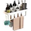 Celbon 40cm Bianco Da Mensole Bagno Portaoggetti Doccia，Adesiva Rack Bagno a Montaggio a Parete Con 5 Ganci，Scaffale Da Bagno Antiruggine In Lega Di Alluminio