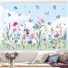 decalmile Adesivi per Finestra Primavera Fiori Decalcomanie per Finestre Non Adesiva Vetro Pellicola Fiore Viola Farfalle Adesivi Anti-Collisione Finestra Vetro Camerette Bambini Cucina
