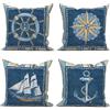 ASDCXZ Maritim - Set di 4 federe per cuscino, 50 x 50 cm, blu, beige, ancora, bussola, barche a vela, per divano, cuscino decorativo, lavabile, in poliestere, lino, per esterni