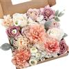 Smarbettiy Ashown - Scatola di rose in seta fatta a mano con 16 tipi di fiori artificiali e steli pieghevoli, per matrimoni, decorazione per la casa (bianco rosa)